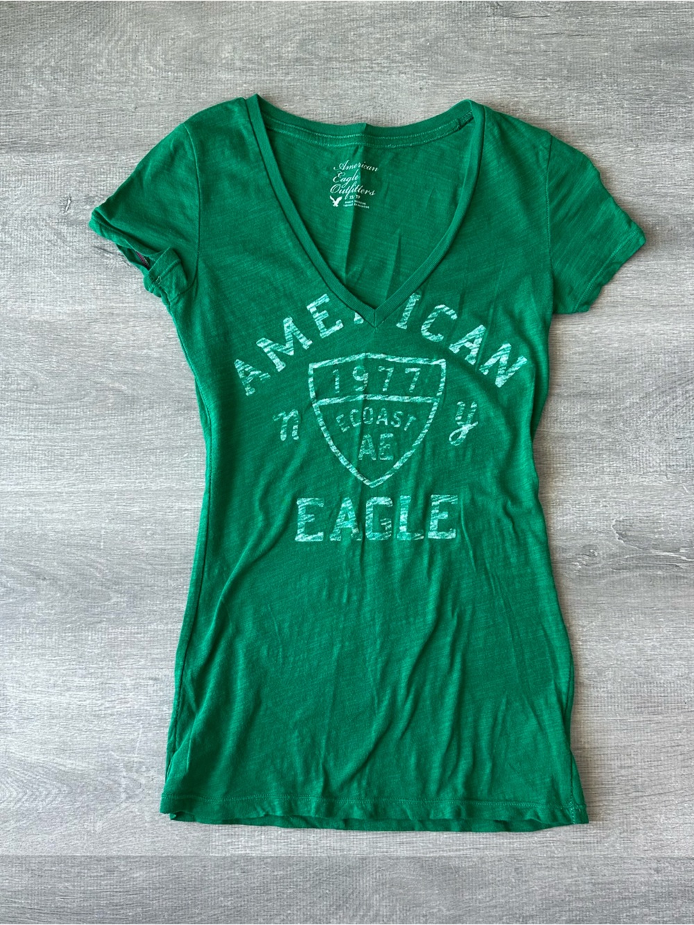 American Eagle Outfitters Women’s Green V-Neck Graphic Tee Y2K